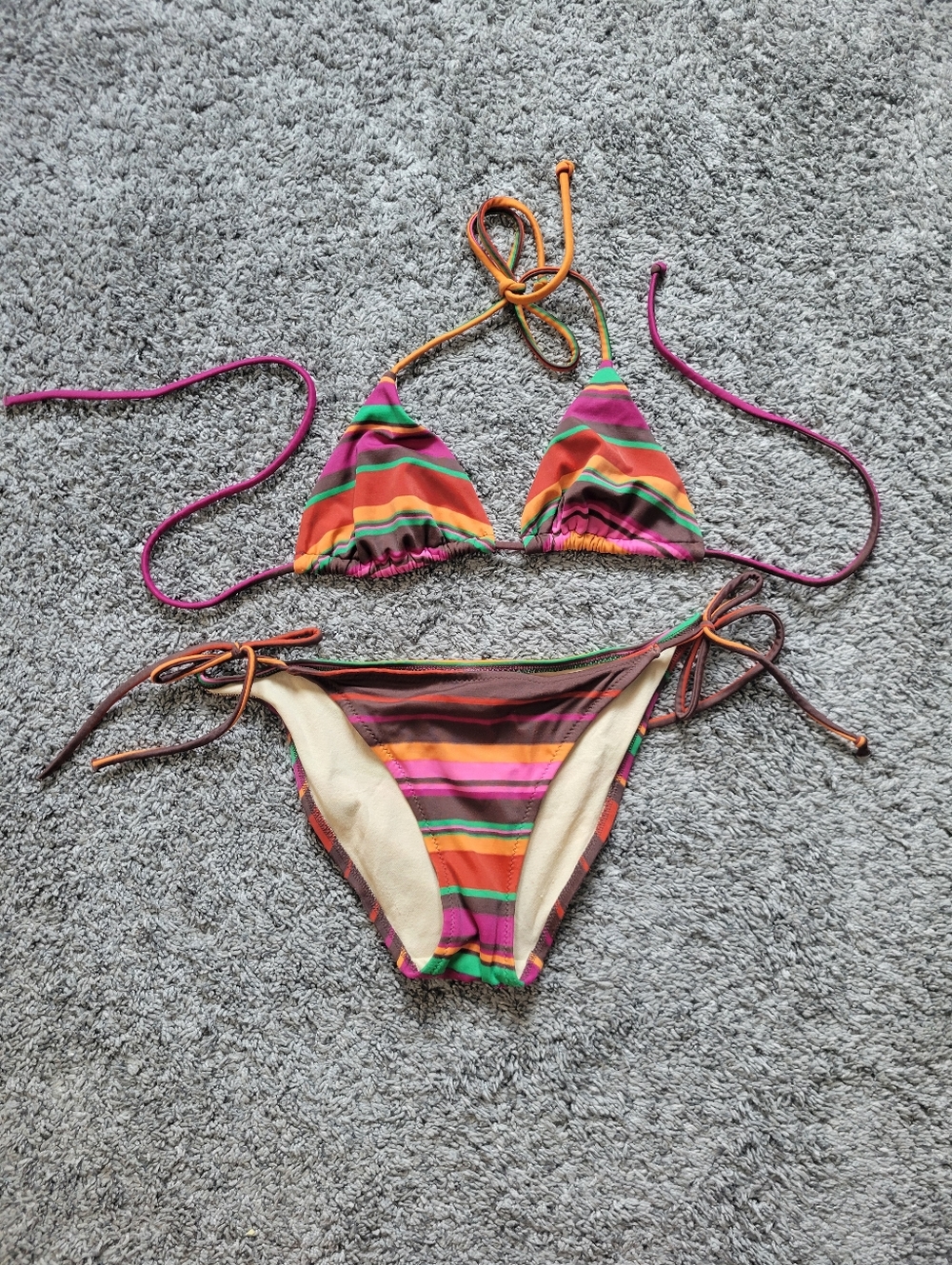 Victoria's Secret Bikini with Pinks, Orange Brown & Green Trim Size Small